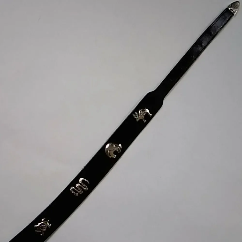 Vintage Metal & Leather Women Black Belt Cowboy